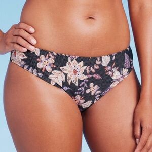 Shade & Shore Black Floral Print Hipster Swim Bikini Bottoms Size L